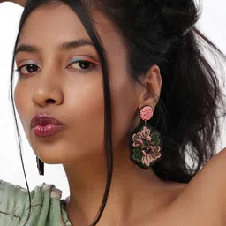 BITCH PLZZ ACCESSORIES Artificial Beaded Floral Thread Flower Drop Earrings-image-5