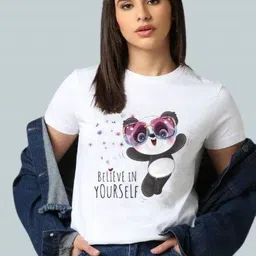 Kasendra Graphic Round Neck Regular Length Printed Cotton T-shirt-image-89