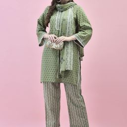 Shree Floral Printed Regular Pure Cotton Kurta With Trousers & Dupatta-image-51