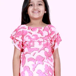 KiddoPanti Girls Printed Layered & Pom Pom Detail Top-picture-43
