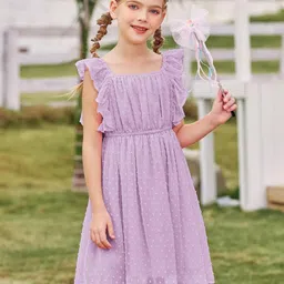 R Cube Flutter Sleeve Georgette Fit & Flare Midi Dress-2