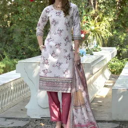 SHREE LAXMINARAYAN EXPORT Women Floral Thread Work Kurta with Trousers & With Dupatta-picture-33