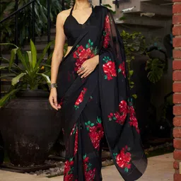 GHAN SALS Floral Printed Pure Georgette Bagh Saree-picture-42