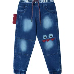 Nino Togs Boys Jogger Low Distress Medium Shade Heavy Fade Embroidered Stretchable Jeans-image-99