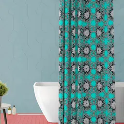 ArtzFolio Teal Green & Black Ethinic Motifs Printed Waterproof Shower Curtain-1