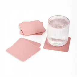 IRIDA NATURALS Pink 6 Pieces Husk & Bamboo Fibre Square Coasters-32