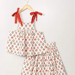 Sangria Girls Floral Printed Pure Cotton Top With Skirt-image-20
