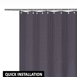 Kuber Industries Grey & Black Striped Printed Shower Curtain With Rings image 4