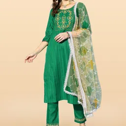 Anouk Rustic Women Floral Embroidered Regular Sequinned Kurta with Trousers & With Dupatta-58