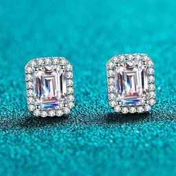 MYKI Stainless Steel Silver-Plated Cubic Zirconia Studded Square Studs-26