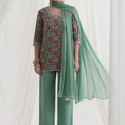 Khushal K Women Floral Printed Regular Pure Cotton Kurti with Palazzos & With Dupatta-picture-20