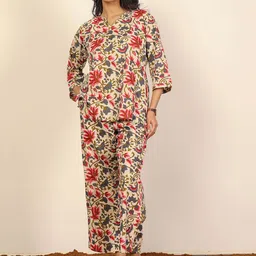 KAORI BY SHREYA AGARWAL Floral Printed Pure Cotton Top & Trousers Co-Ords-image-79