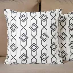 Aura Black And White 2 Pieces Geometric Printed Square Shaped Cushion Covers-11