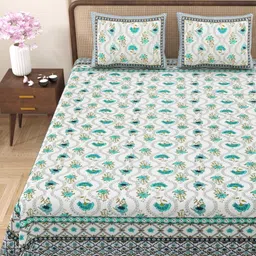 Myntra Elegant Homes Green & White Floral Cotton 180TC Double King Bedsheet Set-2.75mx2.2m-image-97