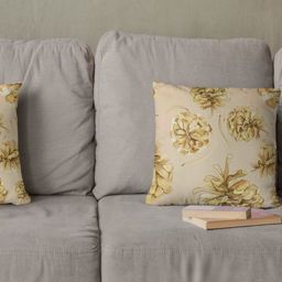 THEYAYACAFE Beige & Gold-Toned Set of 2 Floral Velvet Square Cushion Covers-14