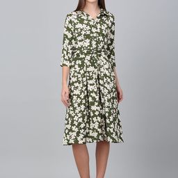 Cantabil Floral Printed Belted Fit & Flare Dress-image-36