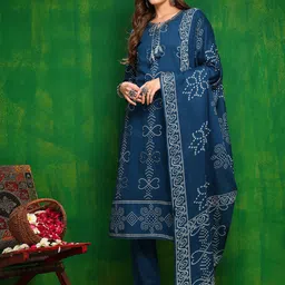 KALINI Women Bandhani Printed Regular Sequinned Pure Cotton Kurta with Trousers & With Dupatta-image-32