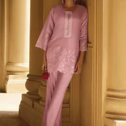 DRESOUL Embroidered Round Neck Top With Trousers Co-Ords-55
