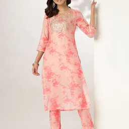Janasya Women Floral Printed Regular Kurta with Trousers-image-5