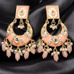 Anouk Artificial Beaded & Kundan Studded Cresent Shaped Meenakari Chandbali-20