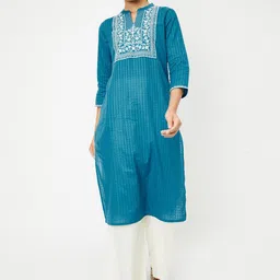 max Floral Yoke Design Cotton Straight Kurta-image-51