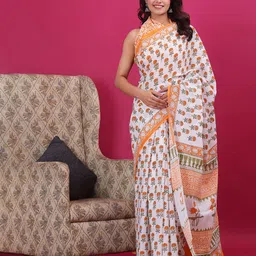 Vanedik Floral Pure Cotton Block Print Saree-29
