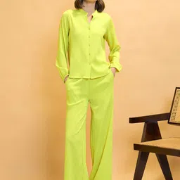 CORSICA Solid Crinkled Shirt With Trousers Co-Ord Set-image-34