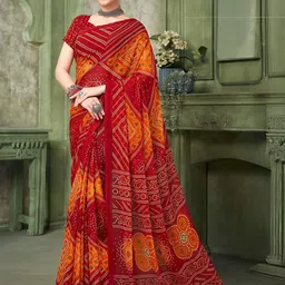 THE FASHION ATTIRE Red Geometric Print Bandhani Chiffon Saree-picture-42