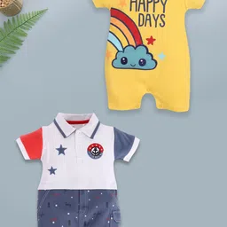 BABY GO Boys Pack Of 2 Printed Pure Cotton Rompers-24