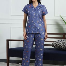 House of Comfort Women Galaxy Printed Shirt & Pyjamas Night suit-image-91