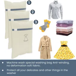 Kuber Industries Beige 6 Pieces Reusable Rectangular Durable Laundry Bags With Zipper image 3
