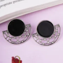 Sangria Silver-Plated Artificial Stones Studded Geometric Drop Earrings-18