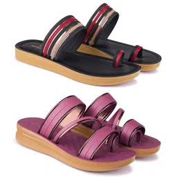 BERSACHE Women Set Of 2 One Toe Flats-image-55