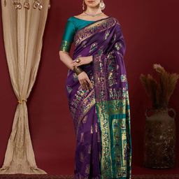 HERE&NOW Woven Design Zari Silk Blend Designer Banarasi Saree-picture-29