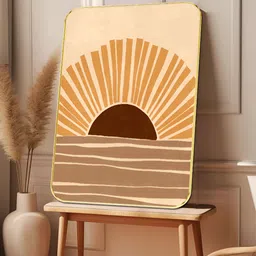 SAF Beige & Brown Sunrise Sparkle Wooden Wall Art-image-94