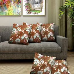Blue Grass Copper-Toned & White 5 Pieces Floral Satin Square Cushion Covers-image-63