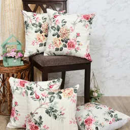 The Home Story 5 Pieces Biege & Pink Floral Printed Square Cushion Covers-image-72
