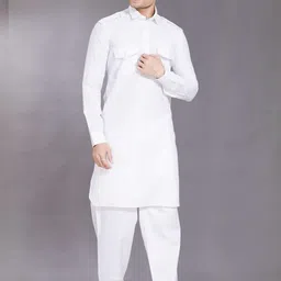 PulseIQ White Cotton Blend Solid Kurta Sets-image-6