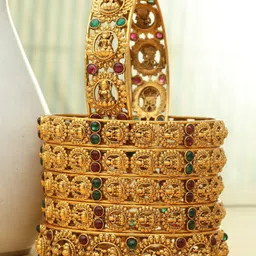 PANASH- Set Of 6 24 CT Gold-Plated Handcrafted Antique Bangles-52