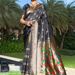 GARIYA Woven Design Zari Silk Blend Paithani Saree-image-77