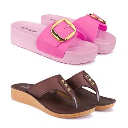 BERSACHE Women Set Of 2 Open Toe Flats & Sliders-image-97