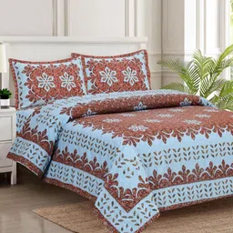 BED-SHEET.COM Red Floral Printed Pure Cotton 280 TC King Bedsheet Set 2.74 m x 2.54 m-37