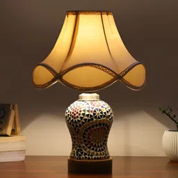 Devansh Off White Textured Wood Traditional Frusturical Shaped Table Lamp image 4
