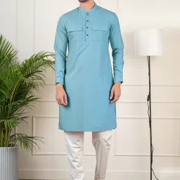 TheEthnic.Co Men Solid Cotton Kurta with Trousers-58