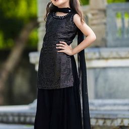 Sangria Girls Black Embroidered Poly Georgette Regular Casual Sequinned Clothing Set-picture-25