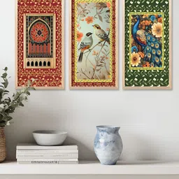 WALLLANE Brown & Blue 3 Pieces Floral and Botanical Wooden Wall Paintings-image-73