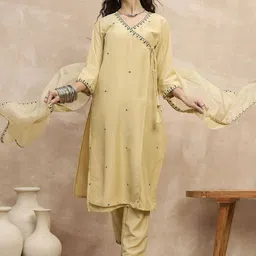 all about you Women Embroidered Angrakha Kurta with Trousers & With Dupatta-image-76