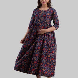 SHOOLIN Floral Print Maternity A-Line Midi Dress-image-61