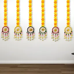 Sellplus 6 Pcs Yellow & Orange Genda With Circle Pompom Bell Hanging-19