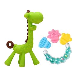 Kritiu Set Of 2 Giraffe Shape & Rattle Handle Teethers - Green-34